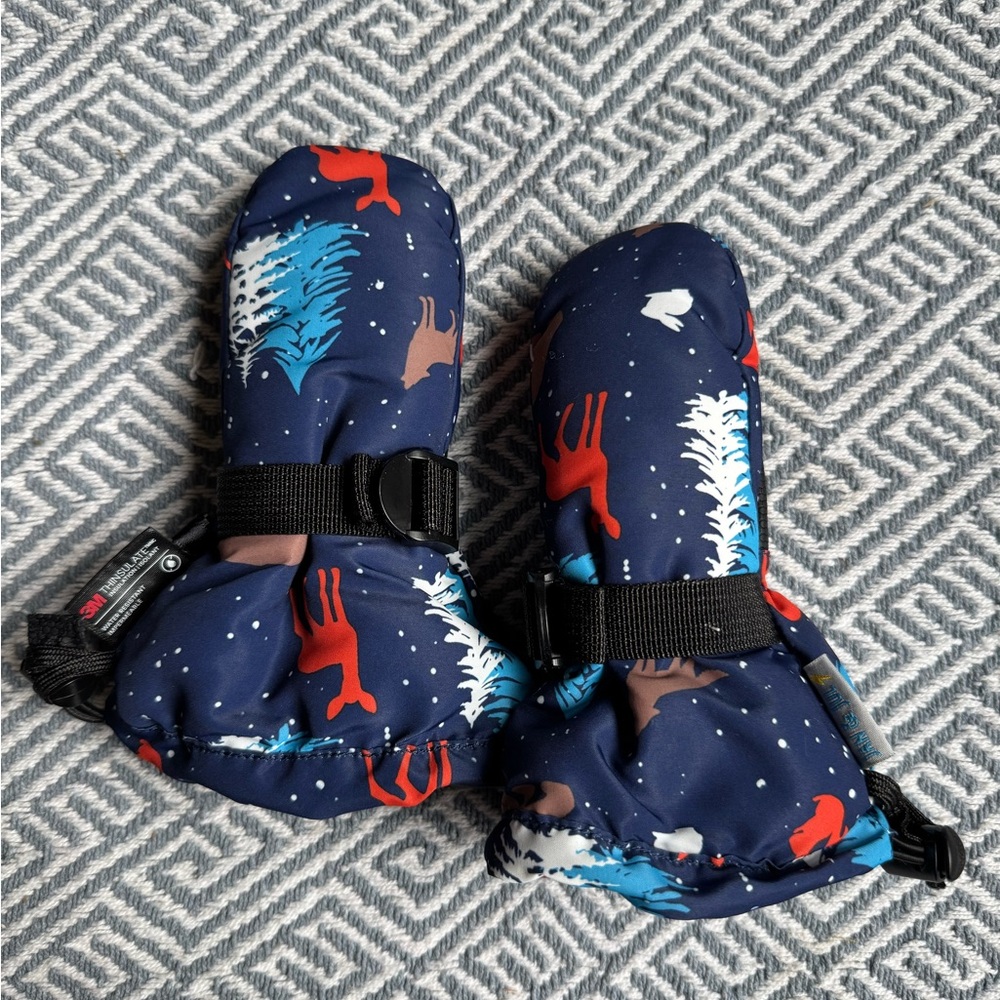 Cozy Baby/Toddler Mittens | Animal Print - Navy and Red